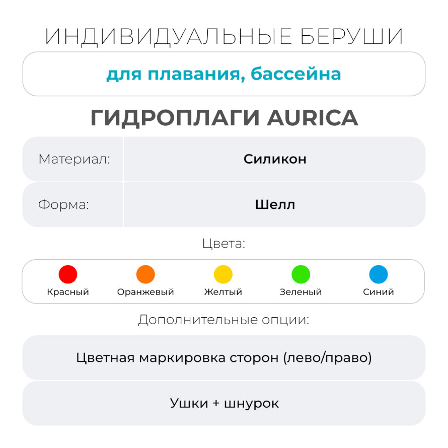 Индивидуальные беруши для плавания Гидроплаги Aurica